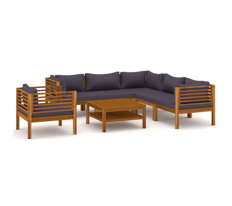 Salon De Jardin Meuble D'extérieur Ensemble De Mobilier 7 Pièces Avec Coussin Bois D'