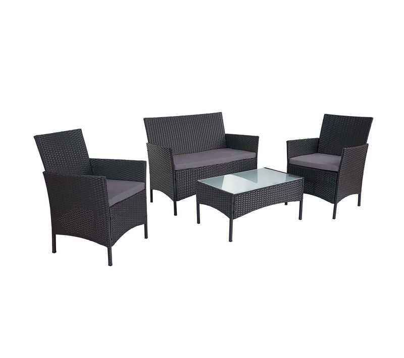 2-1-1 Salon De Jardin Garnir Halden, Assis Chambre Lounge Set Sofa ~ Anthracite, Coussin Anthracit