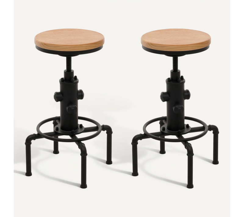 Lot De 2 Tabourets De Bar Chaise Haute Design Industriel Réglable En Hauteur Avec Repose-pieds Rot