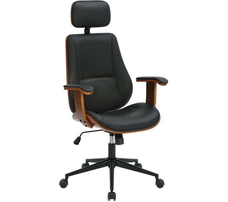 Fauteuil De Bureau Ergonomique Et Design Avec Appuie-tête Et Accoudoirs En Bois Marron Et Similicuir