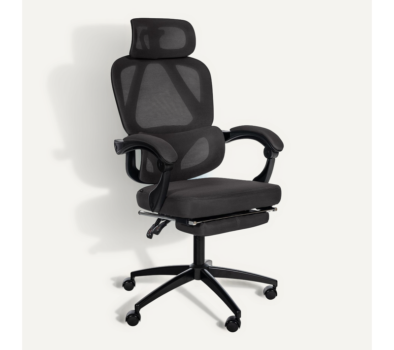 Fauteuil De Bureau Ergonomique Avec Appui-tête Réglable Soutien Lombaire Et Repose-pieds Extensible