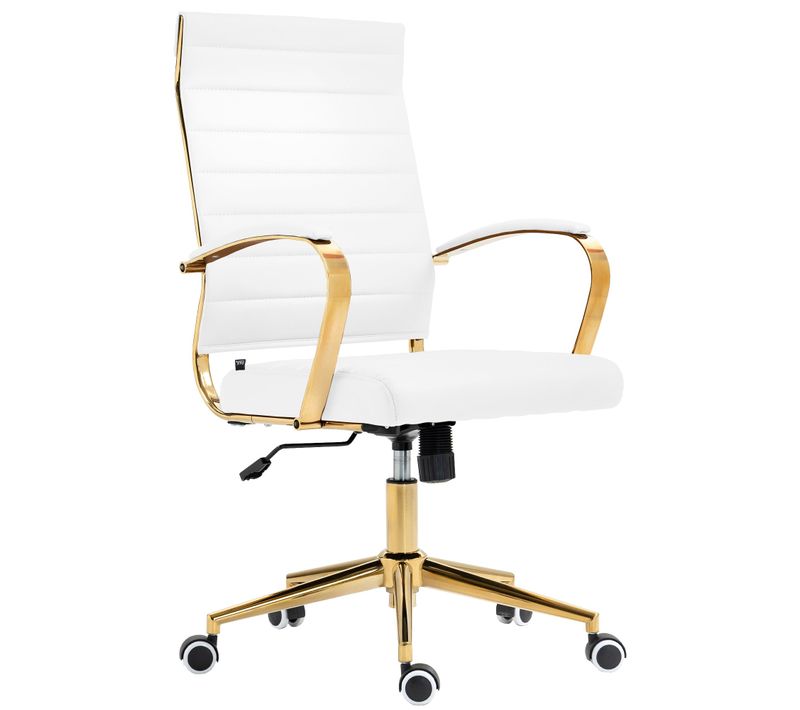 Fauteuil De Bureau Design Chic Dossier Ergonomique En Simili Blanc Cadre Métal Doré Bur10710