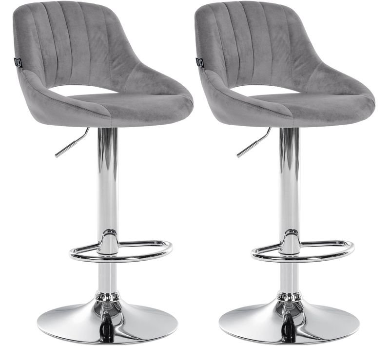 Lot De 2 Tabourets De Bar Avec Repose-pieds En Forme D'arc Assise En Tissu Gris Cadre En Métal Tdb