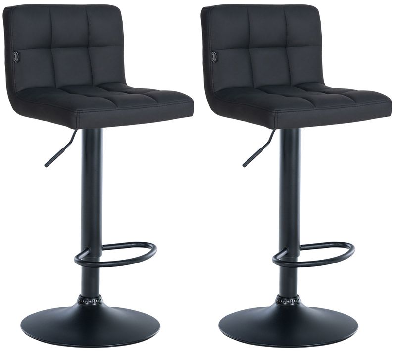 Set De 2 Tabourets De Bar Réglable En Hauteur Avec Couture Décorative Assise En Simili Noir