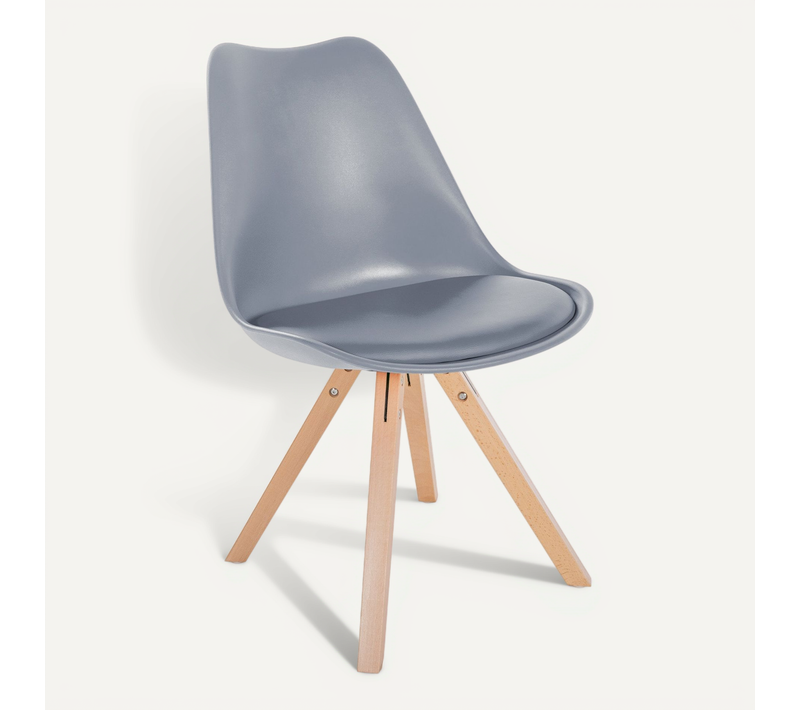 Chaise De Salle à Manger X1 Style Scandinave Assise En Plastique Gris Et Pieds Carrés En Bois Clai