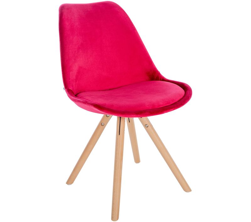 Chaise De Salle à Manger X1 Style Scandinave En Velours Rouge Pieds En Bois Clair 10_0001463