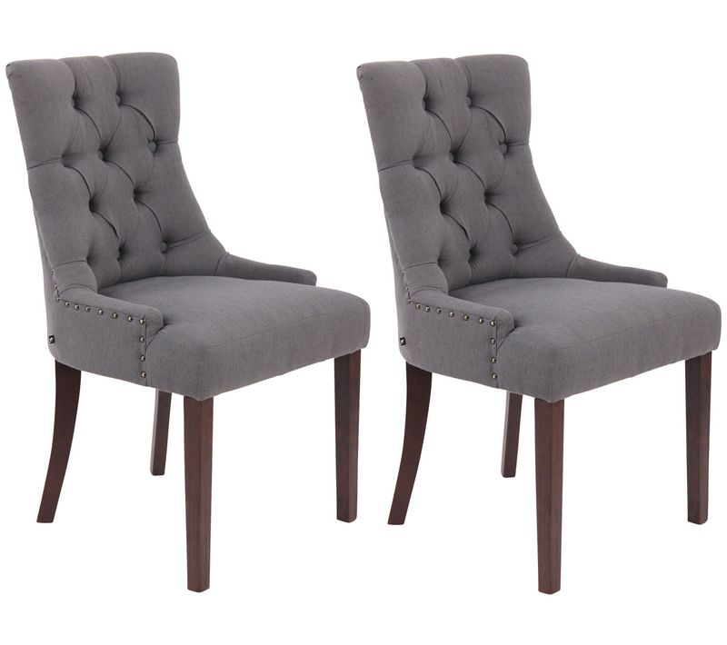 Lot De 2 Chaises De Salle à Manger Avec Boutons Décoratives Assise En Tissu Gris Foncé Pieds Foncé