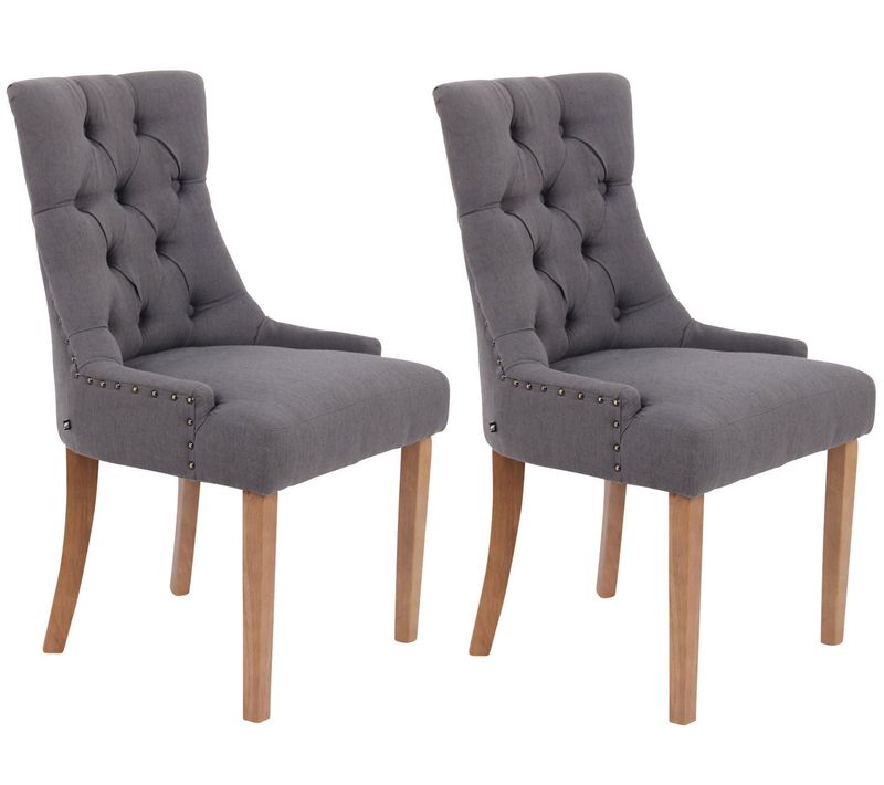 Lot De 2 Chaises De Salle à Manger Avec Boutons Décoratives Assise En Tissu Gris Foncé 10_0001525