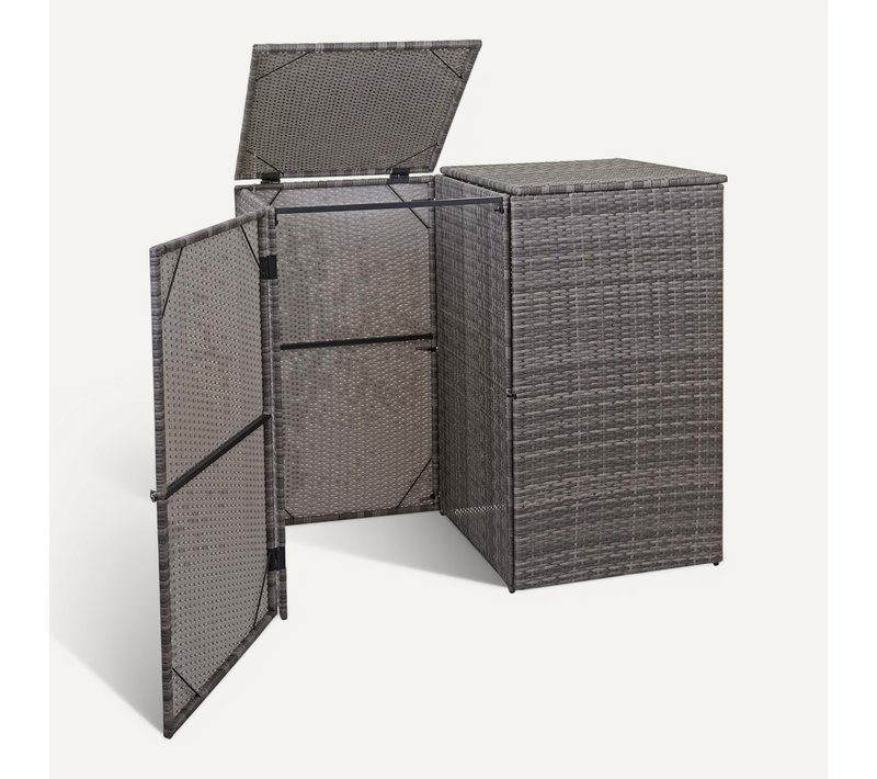Abri De Poubelles Extérieur Conteneurs à Ordures Jusqu'à 2 Bacs Avec Couvercle En Poly Rotin Gris