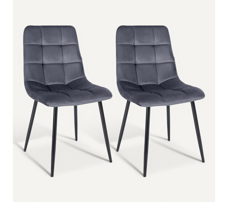 Lot De 2 Chaises De Salle à Manger Coutures Décoratives Carrées En Velours Gris Foncé Et Pieds En