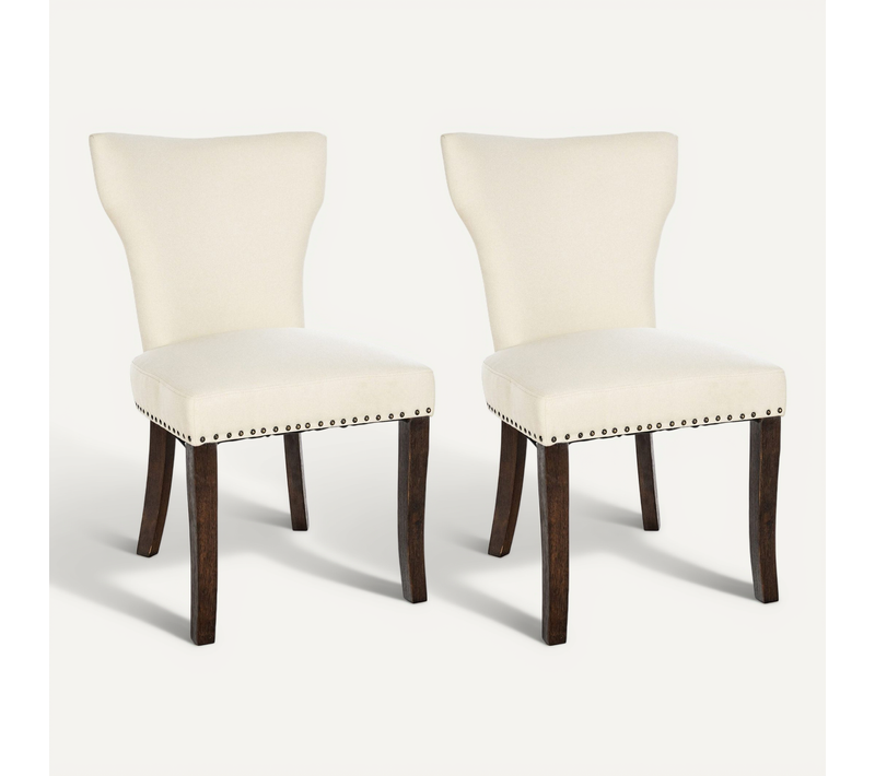 Lot De 2 Chaises De Salle à Manger Boutons Décoratifs En Tissu Crème Et Pieds En Bois Marron Foncé