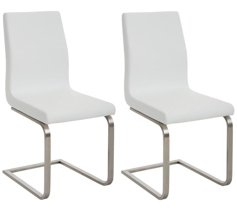 Lot De 2 Chaises De Salle à Manger Style Cantilever En Pvc Blanc Pieds Forme Luge En Acier Inoxyda