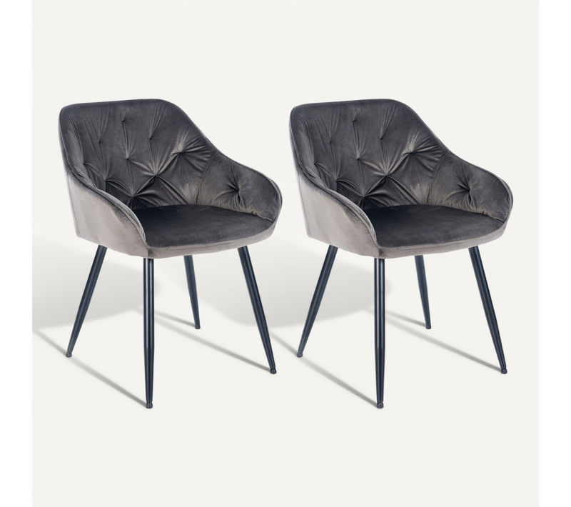 Lot De 2 Chaises De Salle à Manger Design Et Moderne Assise En Velours Gris Foncé Et Pieds En Méta