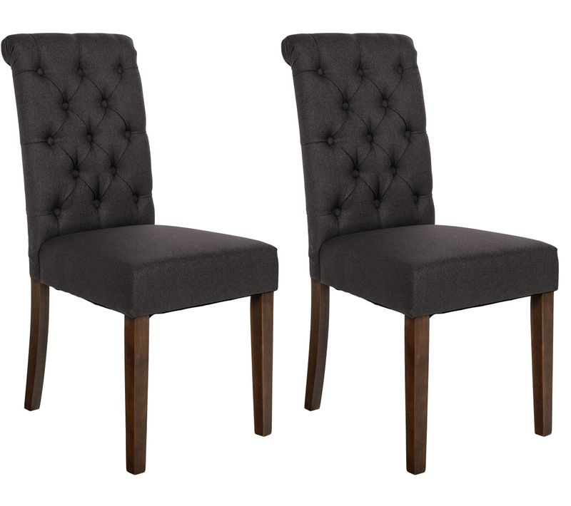 Lot De 2 Chaises De Salle à Manger Design Classique Bouton Décoratif Assise En Tissu Gris Foncé 10