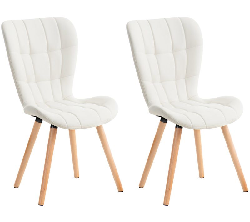 Lot De 2 Chaises De Salle à Manger Dossier Haut Coutures Décoratives Assise En Pvc Blanc 10_000164