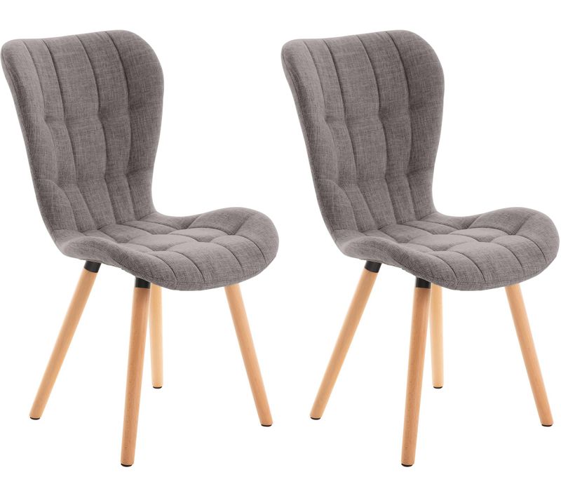 Lot De 2 Chaises De Salle à Manger Dossier Haut Coutures Décoratives Assise En Tissu Gris Clair 10