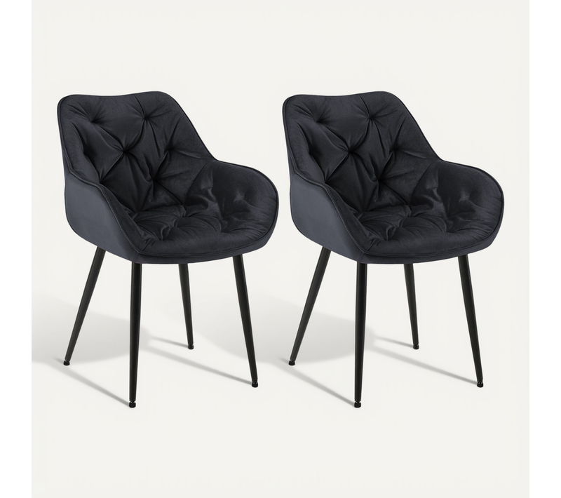Lot De 2 Chaises De Salle à Manger Coutures Décoratives En Velours Noir Et Pieds En Métal Noir 10_
