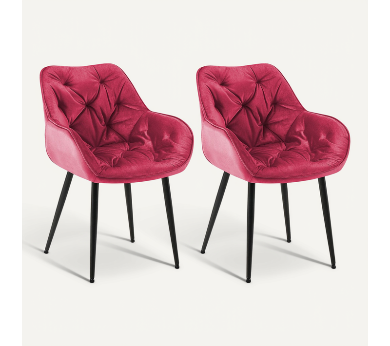 Lot De 2 Chaises De Salle à Manger Design Et Moderne Assise En Velours Rouge Et Pieds En Métal
