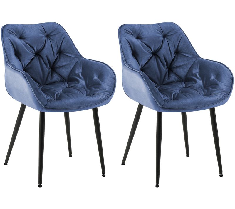 Lot De 2 Chaises De Salle à Manger Coutures Décoratives En Velours Bleu Et Pieds En Métal Noir 0_0