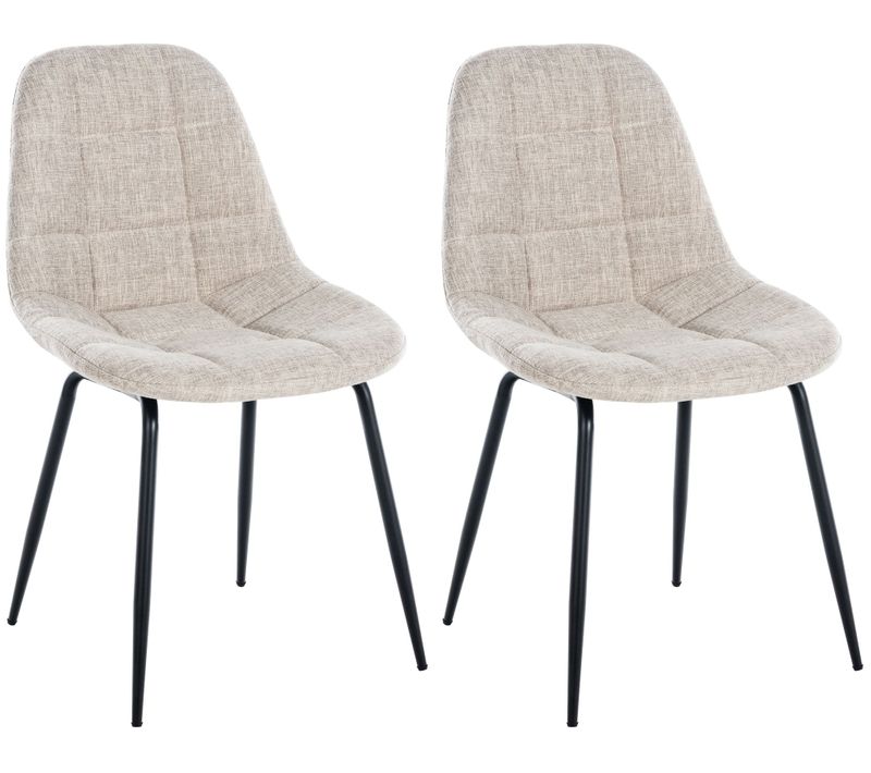 Set De 2 Chaises De Salle à Manger Cuisine Coutures Décoratives En Tissu Crème Et Pieds En Métal N