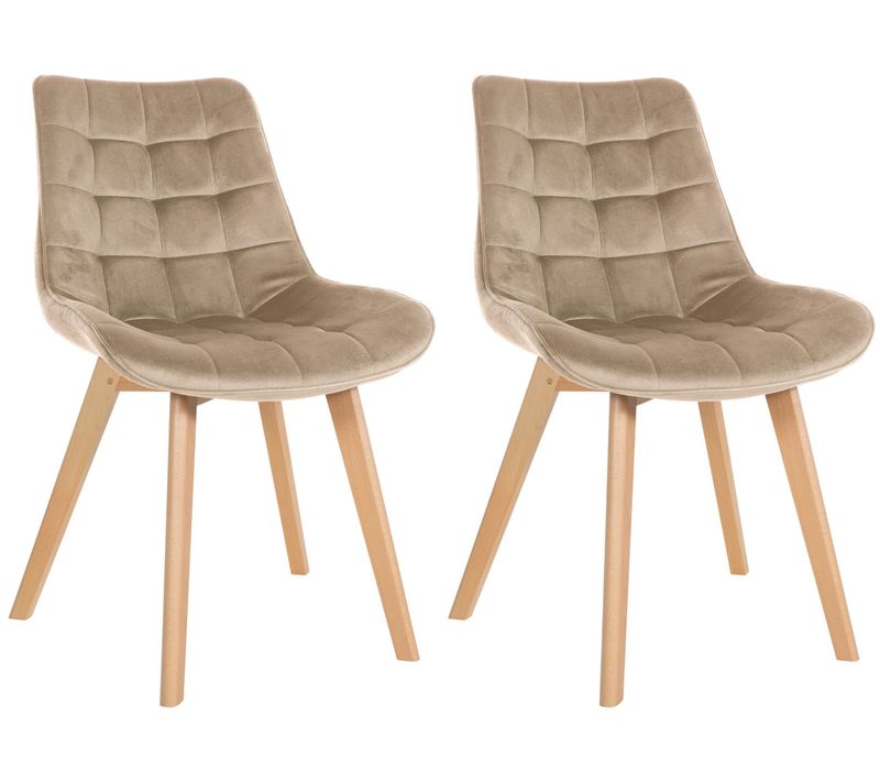 Lot De 2 Chaises De Salle à Manger En Tissu Velours Marron Clair Et Pieds En Bois Clair 10_0001679