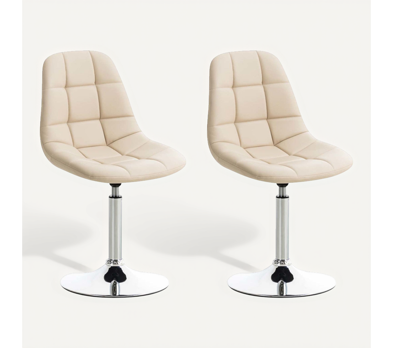 Lot De 2 Chaises De Salle à Manger Lounge Pivotante En Pvc Crème Et Pieds Trompette Métal Chromé 1
