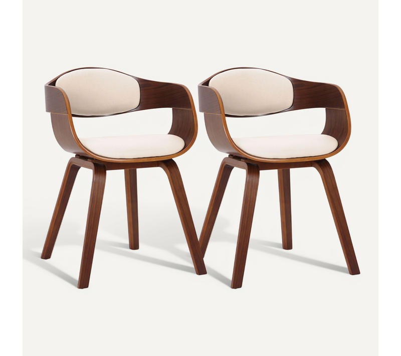 Lot De 2 Chaises De Salle à Manger Bureau Design Retro En Pvc Crème Structure En Bois Couleur Noye