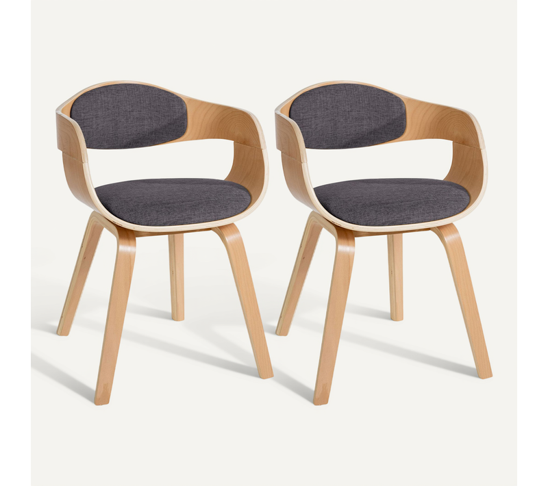 Lot De 2 Chaises De Salle à Manger Design Scandinave En Tissu Gris Clair Et Structure En Bois Clai