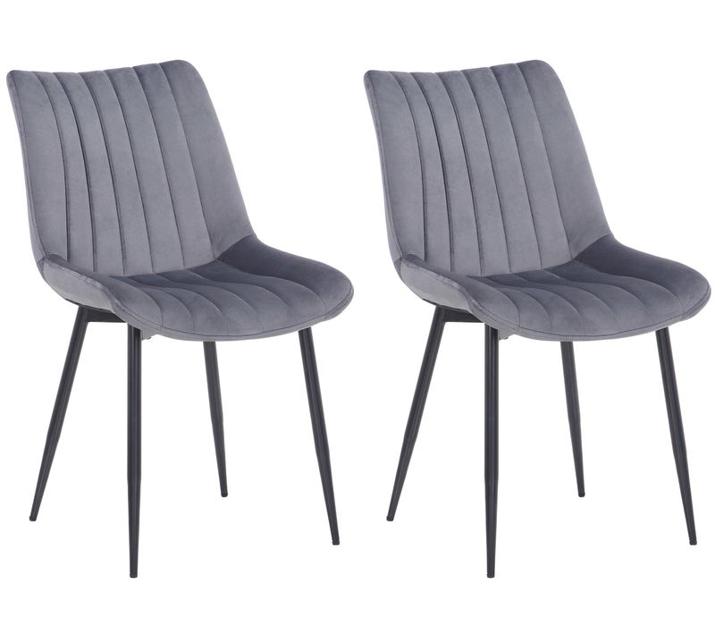 Lot De 2 Chaises De Salle à Manger Design Moderne Avec Pieds En Métal Noir Assise En Velours Gris