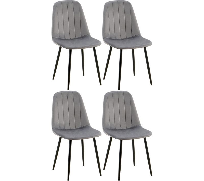Set De 4 Chaises De Salle à Manger Coutures Décoratives Verticales Assise En Velours Gris Pieds En