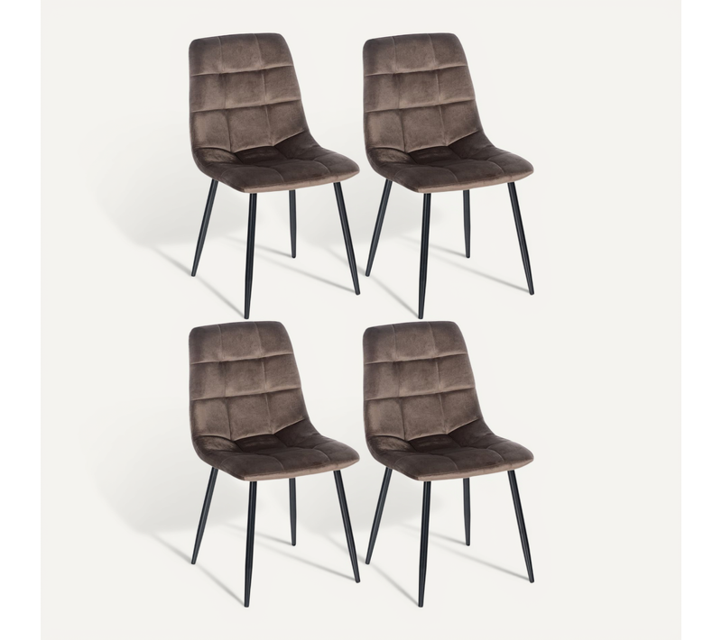 Lot De 4 Chaises De Salle à Manger Style Moderne Et Confortable En Tissu Velours Maron Et Métal No