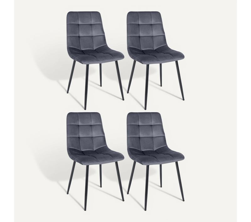 Lot De 4 Chaises De Salle à Manger Style Moderne Et Confortable En Tissu Velours Gris Foncé Et Mét