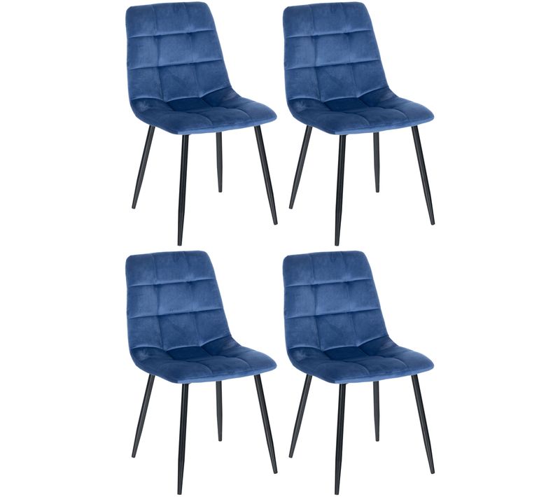 Lot De 4 Chaises De Salle à Manger Style Moderne Et Confortable En Tissu Velours Bleu Et Métal Noi