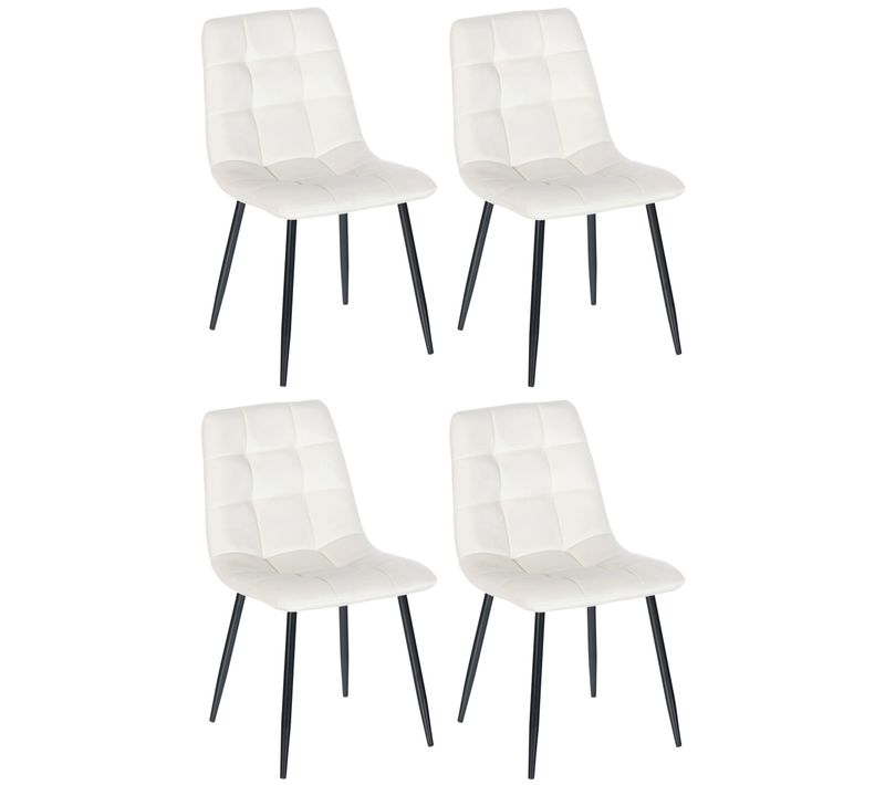 Lot De 4 Chaises De Salle à Manger Style Moderne Et Confortable En Tissu Velours Blanc Crème Et Mé