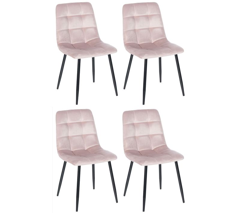 Lot De 4 Chaises De Salle à Manger Style Moderne Et Confortable En Tissu Velours Rose Et Métal Noi