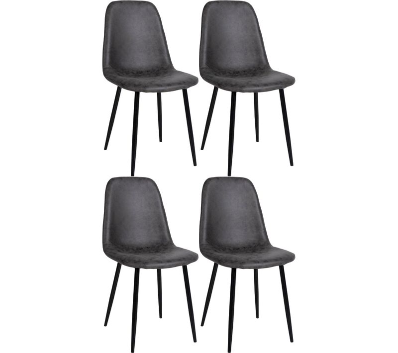 Lot De 4 Chaises De Salle à Manger Design Moderne Avec Pieds En Métal Noir Assise Pvc Gris Foncé 1