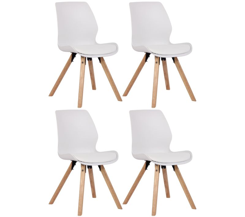 Lot De 4 Chaises De Salle à Manger Design Scandinave En Plastique Et Pvc Blanc Et Pieds En Bois Cl