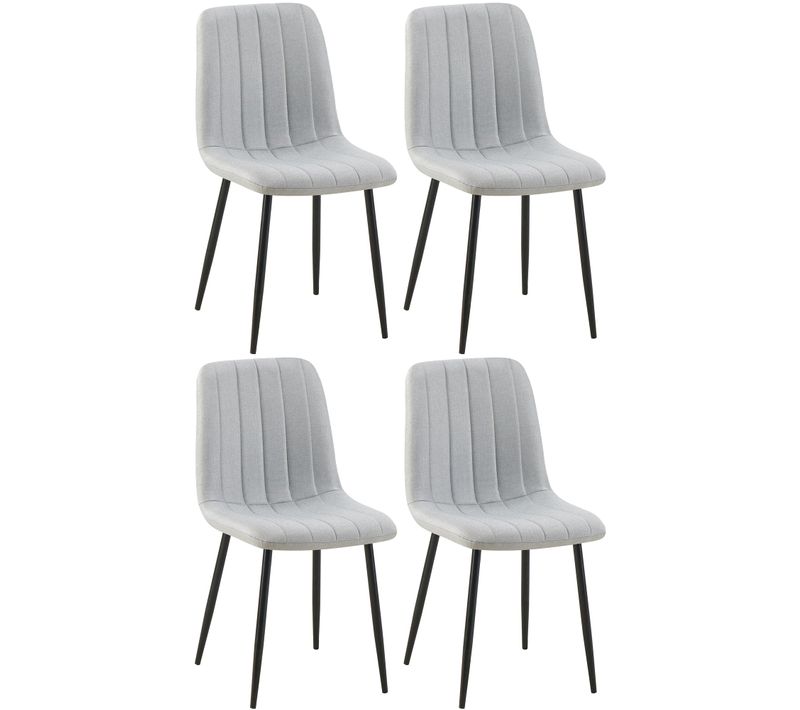 Set De 4 Chaises De Salle à Manger Coutures Décoratives Verticales En Tissu Gris Et Pieds Métal No