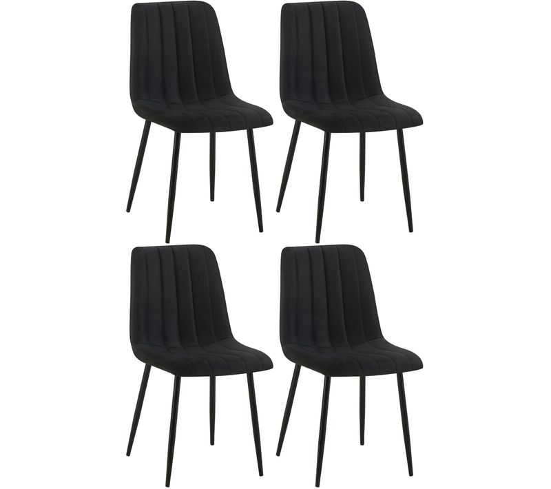 Set De 4 Chaises De Salle à Manger Coutures Décoratives Verticales En Tissu Noir Et Pieds Métal No