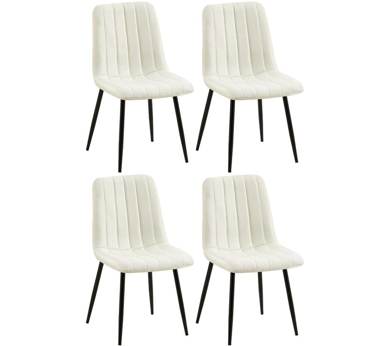 Lot De 4 Chaises De Salle à Manger Coutures Décoratives Verticales En Tissu Velours Crème Et Pieds