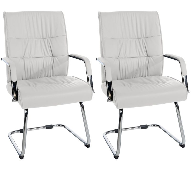 Lot De 2 Fauteuils De Bureau Chaises Visiteur Avec Accoudoirs Rembourrage Confortable En Pvc Blanc
