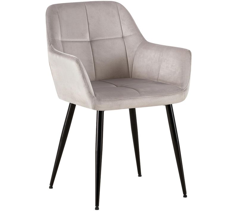 Chaise De Salle à Manger Bureau Coutures Décoratives Carrées En Velours Gris Clair Pieds En Métal