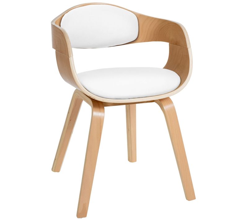 Chaise De Bureau Salle à Manger Visiteur Design Scandinave En Bois Clair Et Assise En Pvc Blanc 10