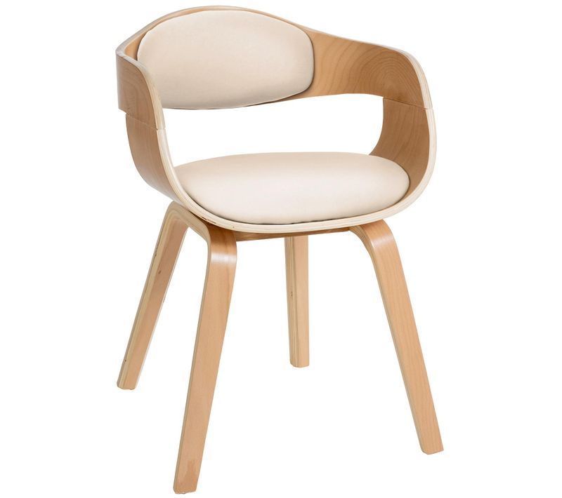 Chaise De Bureau Salle à Manger Visiteur Design Scandinave En Bois Clair Et Assise En Pvc Crème 10