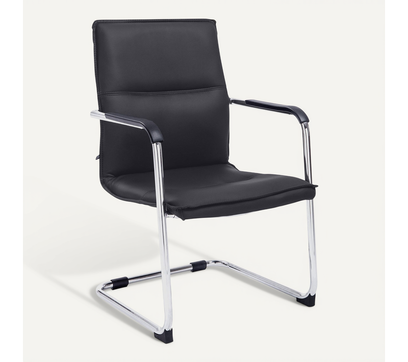 Chaise De Bureau Fauteuil Visiteur Avec Accoudoirs En Pvc Noir Et Métal 10_0001923