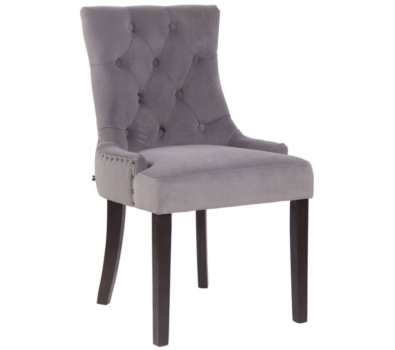 Chaise De Salle à Manger X1 Design Antique Capitonné En Velours Gris Avec 4 Pieds En Bois Marron 1