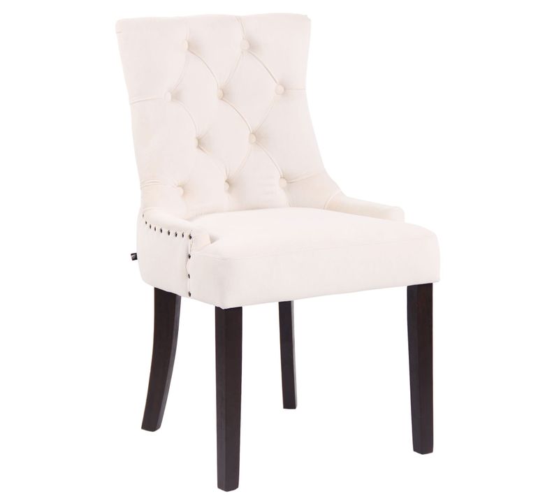 Chaise De Salle à Manger X1 Design Antique Capitonné En Velours Crème Avec 4 Pieds En Bois Marron