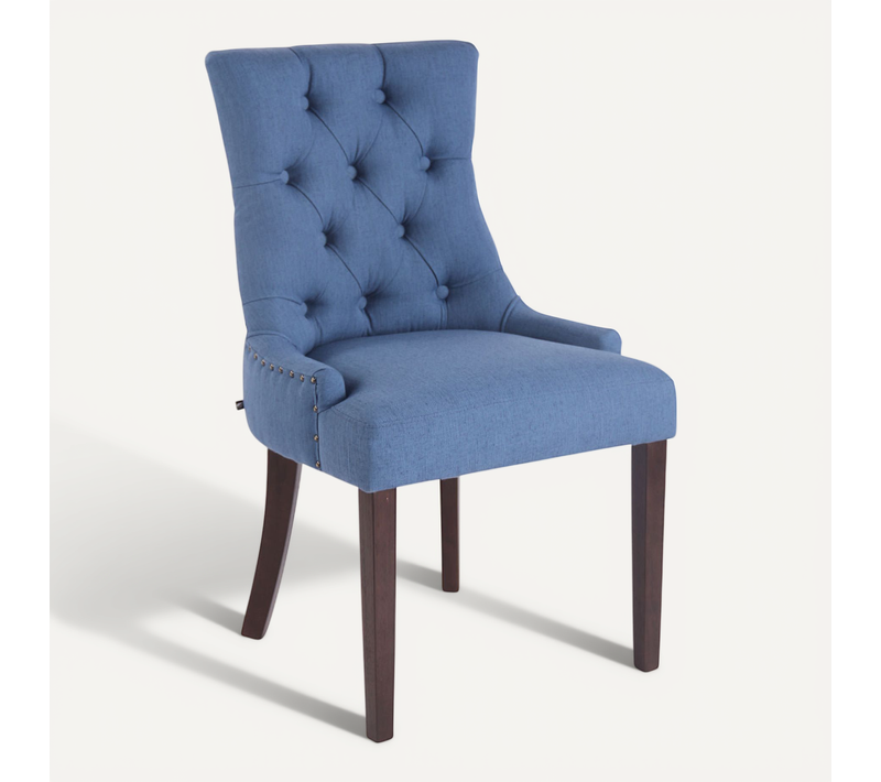 Chaise De Salle à Manger X1 Design Antique Capitonné En Tissu Bleu Avec 4 Pieds En Bois Marron 10_