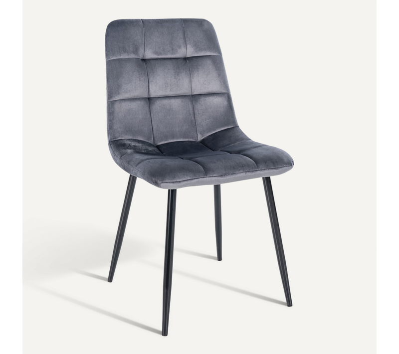 Chaise De Salle à Manger X1 Coutures Forme Carrées En Velours Gris Foncé Pieds En Métal Noir 10_00