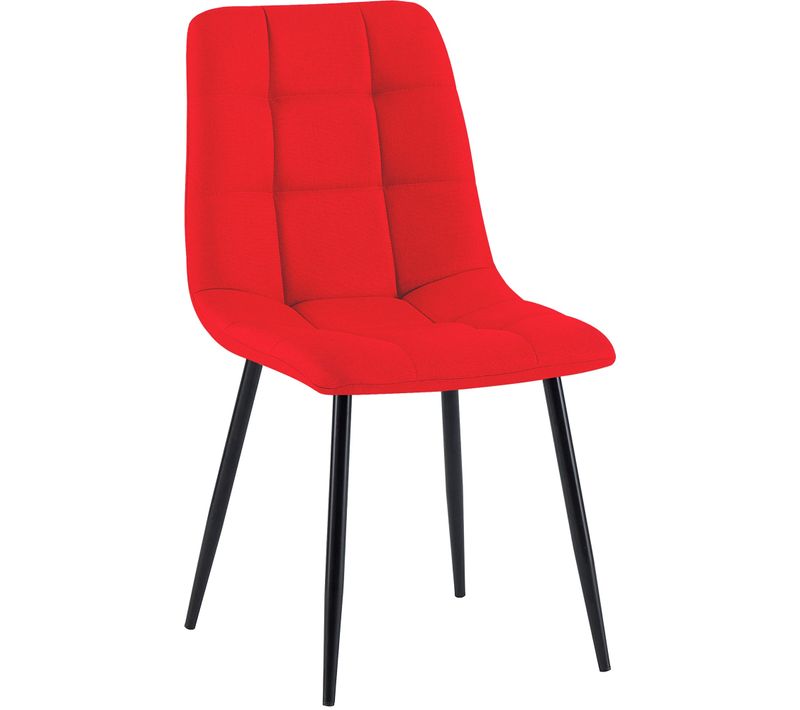 Chaise De Salle à Manger X1 Coutures Forme Carrées En Tissu Rouge Pieds En Métal Noir 10_0001972